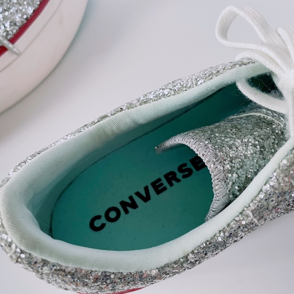 Converse X Chiara Ferragni One Star Platform Sneakers Size 7.5 Silver Glitter - Picture 3 of 5